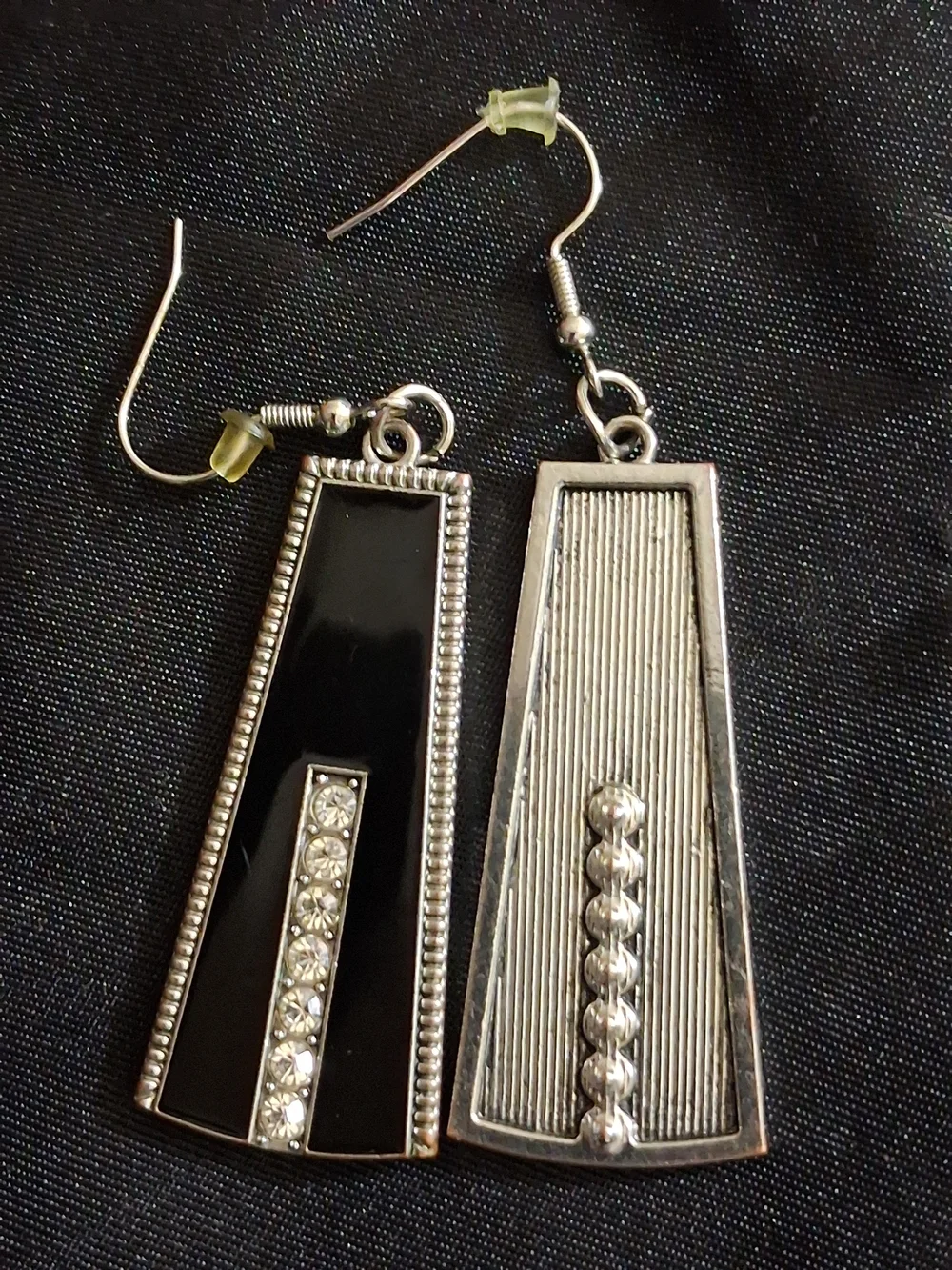 Black Enamel and Crystal Bar Drop Earrings